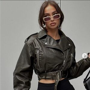 Zara Faux Leather Cropped Biker Jacket